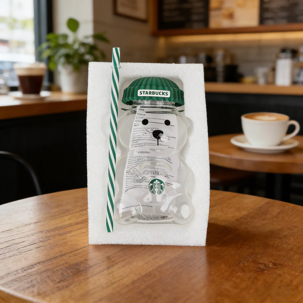 Adorable Starbucks Bearista Bear Glass Tumbler 591ml Green Lid Straw Home Café Gift